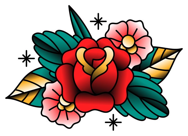 Buquê de rosas em old school colorido