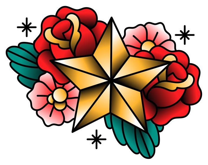 Estrela náutica com rosas em old school
