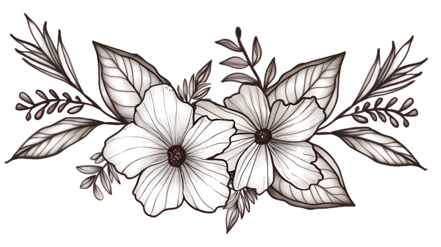 Ramo floral horizontal em traço fino