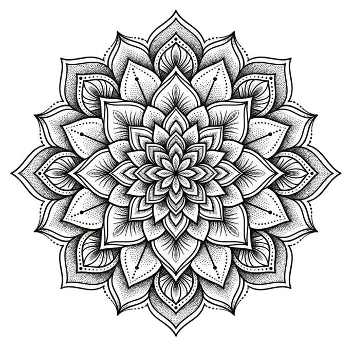 Mandala circular densa em pontilhismo